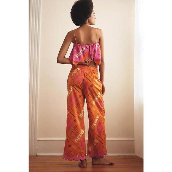 SOLD Farm Rio Printed Scallop-Hem Wide-Leg Pants Women's Size L Fresh Fish Pink - Picture 3 of 3